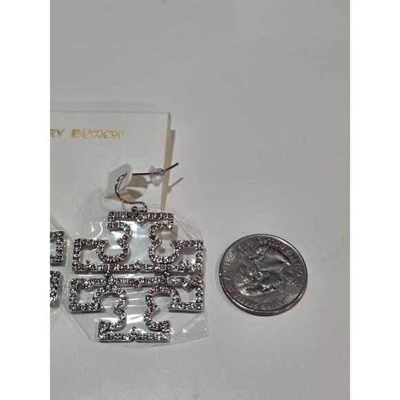 Tory Burch Britten Pave Logo Drop Hinged Dangle Earrings - Gold Tone *NWOT* - Picture 3 of 5